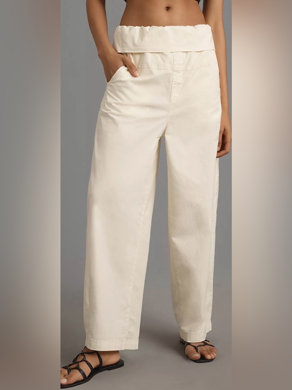 NWT ANTHROPOLOGIE Pilcro Cream Paper Bag High-Waist Bowed Leg Pants $158 NEW - Picture 2 of 11